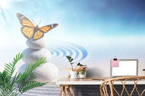 Carta da parati – Equilibrio di pietre con farfalla