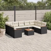 Set Divani da Giardino 10pz con Cuscini in Polyrattan Nero 3258682