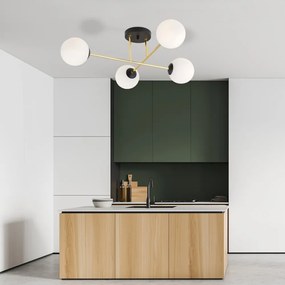 Lampadario da Soffitto MAGNUM 4 in Acciaio e Vetro 4xE14 Colore del corpo Nero e Oro