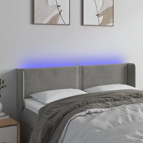 Testiera Grigio Chiaro A Led 147x16x78/88 Cm İn Velluto /