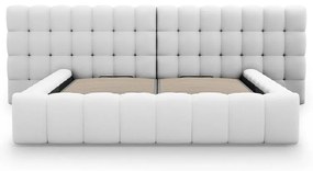 Letto matrimoniale imbottito grigio chiaro con spazio contenitivo e rete 200x200 cm Mamaia - Micadoni Home