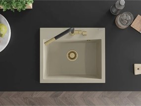 Mexen Oscar lavello da cucina in granito 1 vasca 580 x 490 mm, beige, sifone dorato - 6519581000-69-G