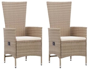 Sedie da Esterno 2 pz con Cuscini in Polyrattan Beige