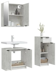 Set di mobili da bagno 3 pz grigio cemento in legno multistrato