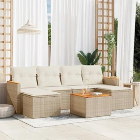 Set Divani da Giardino 7 pz con Cuscini Beige in Polyrattan