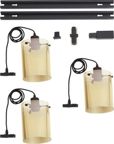 Modern railsysteem zwart met 3 hanglampen van amber glas 1-fase - Iconic Dome
