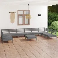 Set Divani da Giardino 11 pz Grigio in Legno Massello di Pino cod mxl 38055