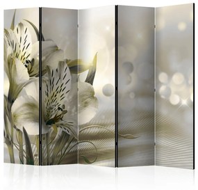 Paravento separè Alba verde II (5 parti) - semplice composizione con fiori di giglio