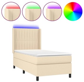 Letto a Molle con Materasso e LED Crema 90x200 cm in Tessuto