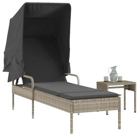 Lettino Con Baldacchino E Tavolino Grigio Chiaro İn Polyrattan /
