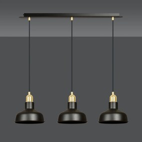 Lampadario Industrial 3 Luci Ibor In Acciaio Nero Con Elementi In Oro