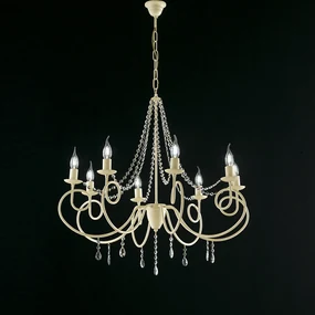 Lampadario Classico 8 Luci Ferro Decapé Avorio e Cristalli Serie Elegant