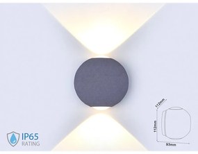 Applique Lampada LED da Muro Palla Sferica 6W 3000K Carcassa Grigia Doppio Fascio Luminoso IP65 SKU-8305