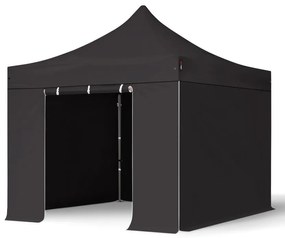 TOOLPORT 3x3 m gazebo pieghevole PVC ignifugo con laterali, PREMIUM acciaio, nero - (600109)