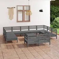 Set Salotto da Giardino 12 pz Grigio in Legno Massello di Pino 3083491