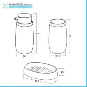 Set bagno da appoggio Blob in plastica liscia tortora con dettagli effetto legno