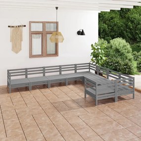 Set Salotto da Giardino 9 pz Grigio in Legno Massello di Pino