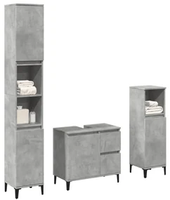 Set Mobili Da Bagno 3 Pz Grigio Cemento İn Legno Multistrato /