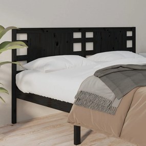 Testiera Per Letto Nera 126x4x100 Cm İn Legno Massello Di Pino /