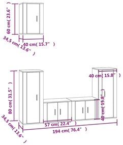Set di mobili porta tv 5 pz bianco lucido in legno multistrato