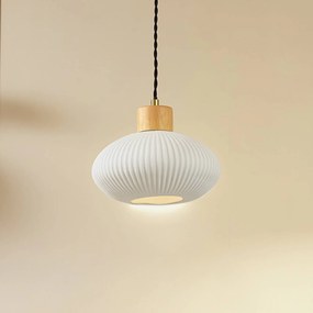 Lampada a sospensione Lindby Paulie, Ø 23 cm, ceramica, legno, bianco