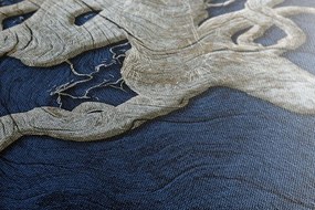 Stampa su tela – Albero astratto su legno con contrasto blu
