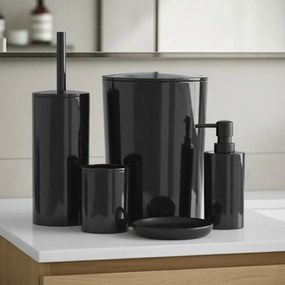 Set accessori bagno da appoggio 5 pezzi in plastica nero Glim
