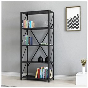 Libreria Industrial 5 Ripiani 64x30x150 Frida Effetto Marmo Nero