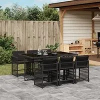 Set da Pranzo da Giardino 7 pz Nero con Cuscini in Polyrattan 3211627