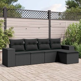 Set divani da giardino 5 pz con cuscini in polyrattan nero