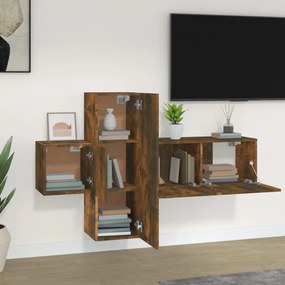 Set mobili porta tv 3 pz rovere fumo in legno multistrato