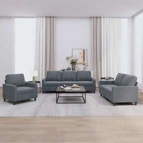 Set Di Divani 3 Pz Con Cuscini Grigio Scuro İn Velluto /