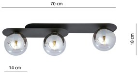 Plafoniera Minimal 3 Luci Teia In Acciaio Nero E Sfere Vetro Fumè