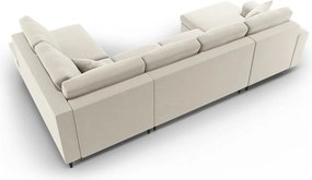 Divano angolare beige allungabile e con contenitore (con penisola a destra/a U) con rivestimento in velluto Kyoto – Cosmopolitan Design