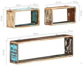 Set mensole cubiche da parete 3pz in legno massello di recupero