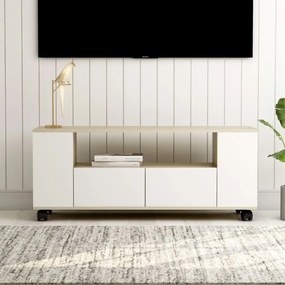 Mobile tv bianco rovere sonoma 120x35x48 cm legno multistrato