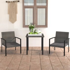 Set da pranzo da giardino 3 pz in polyrattan grigio