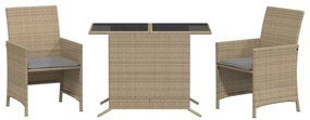 Set da bistrò 3 pz con cuscini beige misto in polyrattan