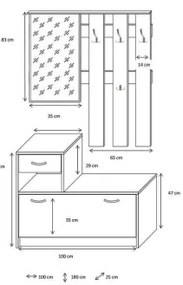 Mobile Ingresso 100 Cm Con Scarpiera Appendiabiti E Specchio Rudolf Bianco Anticato