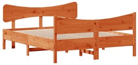 Giroletto con testiera marrone cera 140x190 cm massello pino