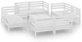 Set divani da giardino 9 pz bianco in legno massello di pino