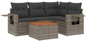 Set divano da giardino 5 pz con cuscini grigio in polyrattan