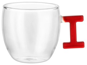 Tazzina caffè lettera I rossa in vetro borosilicato, 150 ml