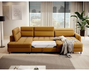Divano angolare giallo allungabile/con contenitore (con penisola a sinistra/a U) e rivestimento in velluto Berrto – ELTAP