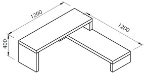 Tavolo TV doppio nero con decoro in cemento , 125 x 40 cm Cliff - TemaHome