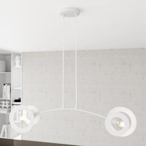 Lampadario 2 Luci Crono Acciaio Bianco A Bracci E Diffusori A Doppio Cerchio