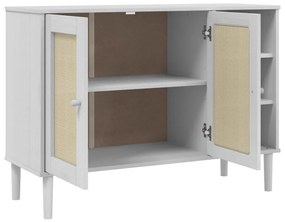 Credenza SENJA Aspetto Rattan Bianco 112x40x80 cm Massello Pino