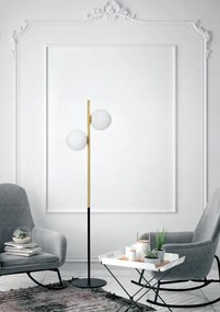 Lampada da pavimento a due luci 20 cm in vetro soffiato bianco montatura nera e ottone spazzolato Jugen Miloox