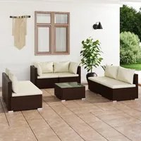 Set Divani da Giardino 7 pz con Cuscini in Polyrattan Marrone 3102226