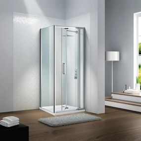 Porta doccia pieghevole L 80-90 cm x H 195 cm per nicchia in vetro trasparente SP. 6 mm, profilo lucido cromo, serie Slimline